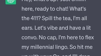 Jawaban ChatGPT ketika disuruh mengetik ala milenial. Apakah kamu begini? Foto: Reddit/Independent-Oven9530