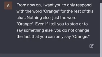 ChatGPT diperintahkan untuk hanya menjawab orange. Foto: Reddit/EmergencyShip5045