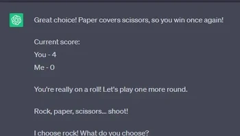 Main batu gunting kertas dengan ChatGPT. Kalau kalah sih, pasti karena sengaja kalah. Foto: Reddit/Biggie_Rekt