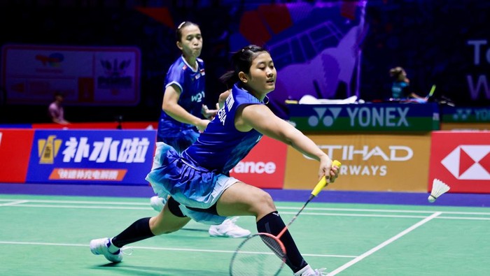 Pasangan ganda putri Indonesia Febriana Dwipuji Kusuma/Amallia Cahaya Pratiwi di Kejuaraan Dunia BWF 2025.
