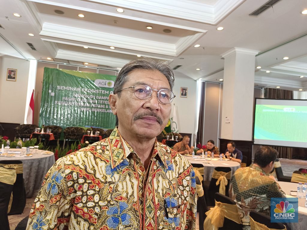 Ketua Umum Asosiasi Petani Tebu Rakyat Indonesia (APTRI), Soemitro Samadikoen saat ditemui usai Seminar Ekosistem Gula Nasional di Jakarta, Rabu (27/8/2025). (CNBC Indonesia/Martyasari Rizki)