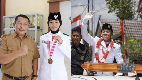 Mutia Yuningsih dan Arafat Abdullah Hanif Anggota Paskibraka Nasional 2025 asal NTB yang sudah tiba di Sumbawa dan KSB.