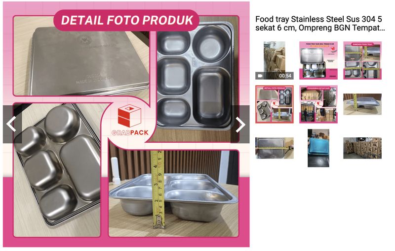 Ompreng stainless steel kode 304 yang dipakai untuk MBG bisa dibeli di e-commerce.