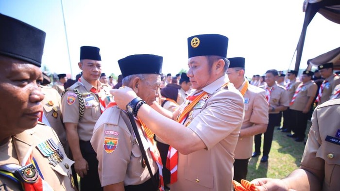 Gubernur Sumsel Herman Deru saat menghadiri kegiatan Pramuka di Palembang.