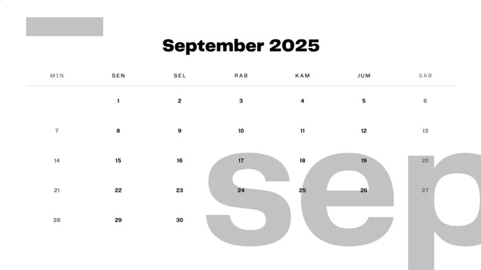KALENDER SEPTEMBER 2025.