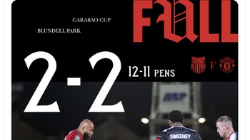 Manchester United kalah adu penalti melawan Grimsby, tim League Two atau setara divisi empat di Liga Inggris. Foto: X.com