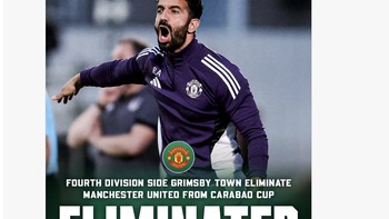 Tim divisi keempat Grimsby Town mengeliminasi MU dari Carabao Cup, tulis Fabrizio Romano. Foto: X.com