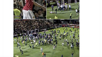 Menang adu penalti atas MU membuat Grimsby berpesta pora. Foto: X.com