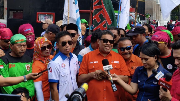 Presiden Partai Buruh Said Iqbal di lokasi demo (Kurniawan/detikcom)