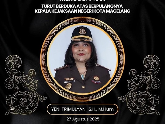 Ucapan duka cita meninggalnya Kajari Kota Magelang, Yeni Trimulyani.