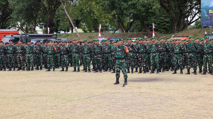 Apel Yon Komposit PRCPB di Lapangan Kipan A Yonif 900/SBW, Kelurahan Tuban, Kecamatan Kuta, Badung, Bali, Jumat (29/8/2025). (Aryo Mahendro/detikBali)