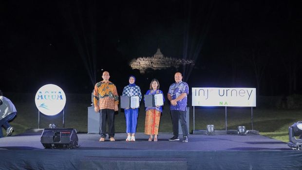 AQUA dan InJourney kerja sama mewujudkan pariwisata yang bertanggung jawab dan wisata terhidrasi sehat, Kamis (28/8/2025) malam.