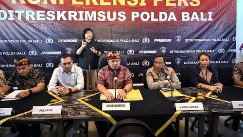 Konferensi pers Ditreskrimsus Polda Bali soal penghentian kasus royalti musik antara LMK Selmi dengan Mie Gacoan Bali, Jumat (28/8/2025). (Dok. Polda Bali)