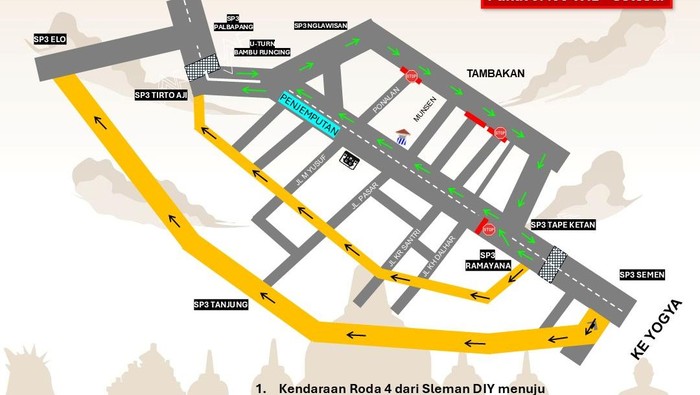 Flyer rekayasa arus lalu lintas terkait karnaval budaya di Muntilan, Magelang, Sabtu (30/8/2025).