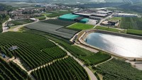 Kontainer apel tersimpan di gua pendingin alami di Val di Non. Bagian dari strategi berkelanjutan konsorsium Melinda yang juga gunakan energi terbarukan. Foto: Melinda/Martina Valentini via REUTERS