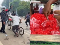 Demi Sesuap Nasi, Penjual Manisan Kolang-kaling Nekat Jualan di Tengah Demo