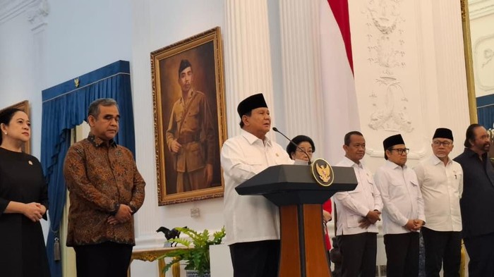 Prabowo gelar konferensi pers bersama pimpinan parpol di Istana (Rolando/detikcom)