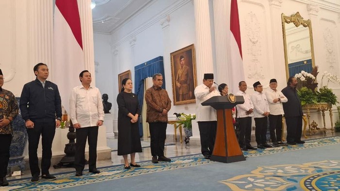 Prabowo gelar konferensi pers bersama pimpinan parpol di Istana (Rolando/detikcom)