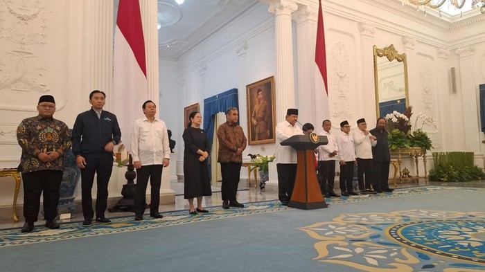 Prabowo gelar konferensi pers bersama pimpinan parpol di Istana (Rolando/detikcom)