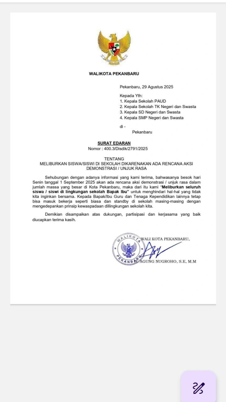 Surat edaran libur sekolah yang telah beredar dan dipastikan hoaks (Dok Ist)