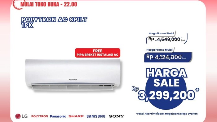 Bagi yang kalian yang sedang mencari AC Split 1 PK dengan harga murah, maka ini waktu yang tepat. Saat ini, Transmart sedang menggelar promo ciamik bertajuk Transmart Full Day Sale.