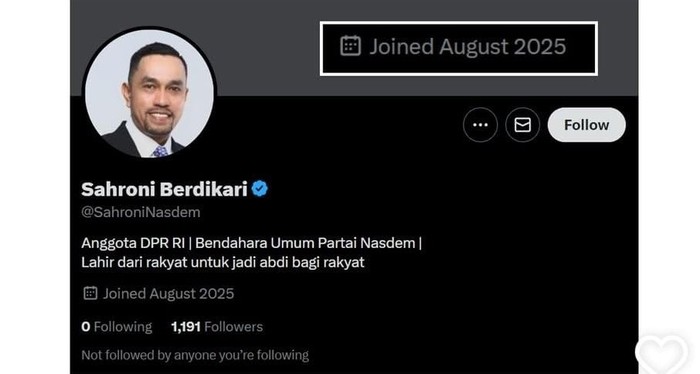 Akun Sahroni Berdikari palsu