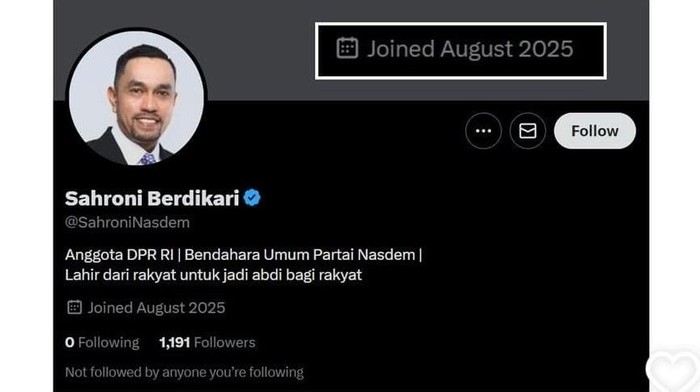 Akun Sahroni Berdikari palsu