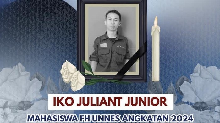 Mahasiswa Fakultas Hukum Universitas Negeri Semarang angkatan 2024, Iko Juliant Junior yang meninggal. Foto diunggah Senin (1/9/2025).