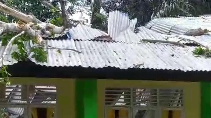 Dua ruang kelas SMP Negeri 1 Tilango, Kabupaten Gorontalo tertimpa pohon tumbang.