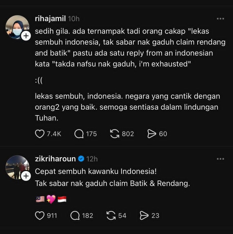 Meski kadang berselisih karena masalah rendang, netizen Indonesia dan Malaysia sebenarnya tetap akur, loh. Ini buktinya.