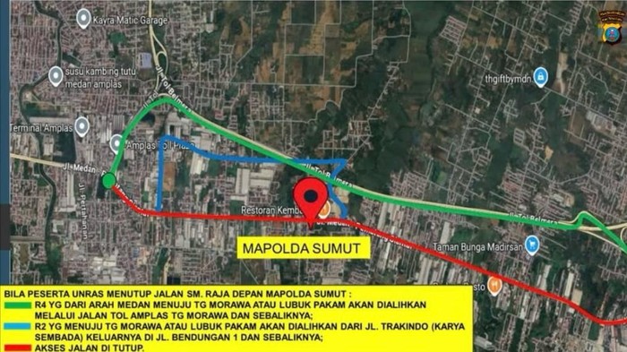 Teks foto: Rekayasa lalu lintas dalam rangka aksi ojol di Polda Sumut. (Foto: Satlantas Polrestabes Meda