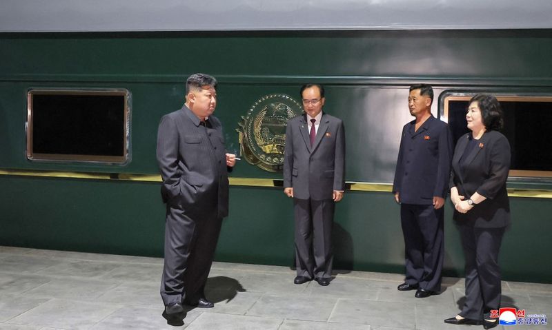This picture taken on September 1, 2025 and released from North Korea's official Korean Central News Agency (KCNA) via KNS on September 2, 2025 shows North Korea's leader Kim Jong Un (L) as he departs from Pyongyang by special train to visit China. North Korean leader Kim Jong Un was on his way to Beijing on on September 2, having crossed the border into China aboard an armoured train ahead of a massive military parade on on September 3. (Photo by KCNA VIA KNS / AFP) / South Korea OUT / REPUBLIC OF KOREA OUT---EDITORS NOTE--- RESTRICTED TO EDITORIAL USE - MANDATORY CREDIT 