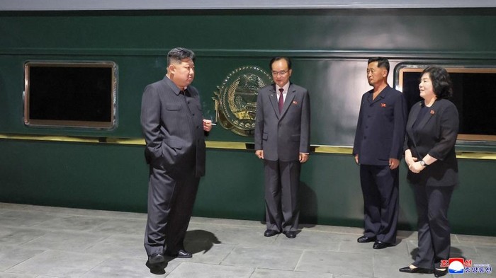 This picture taken on September 1, 2025 and released from North Koreas official Korean Central News Agency (KCNA) via KNS on September 2, 2025 shows North Koreas leader Kim Jong Un (L) as he departs from Pyongyang by special train to visit China. North Korean leader Kim Jong Un was on his way to Beijing on on September 2, having crossed the border into China aboard an armoured train ahead of a massive military parade on on September 3. (Photo by KCNA VIA KNS / AFP) / South Korea OUT / REPUBLIC OF KOREA OUT
---EDITORS NOTE--- RESTRICTED TO EDITORIAL USE - MANDATORY CREDIT 