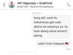 Foto Orderan Makanan Netizen Malaysia untuk Driver Ojol Indonesia