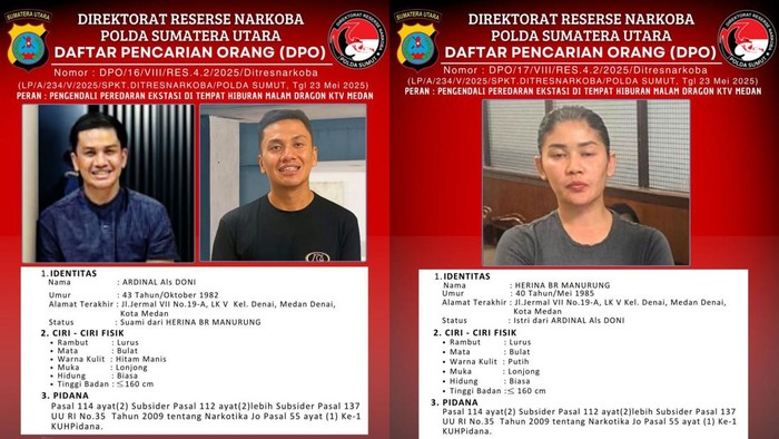 Tampang pasutri yang jadi DPO kasus narkoba. (Foto: Dok. Polda Sumut)