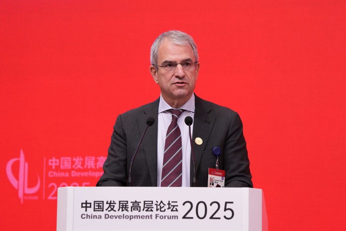 BEIJING, CHINA - MARCH 24: Laurent Freixe, Chief Executive Officer at Nestle, speaks at the Symposium on New Trends in Economic Globalisation and Expanding Institutional Opening-up during China Development Forum 2025 at the Diaoyutai Guesthouse on March 24, 2025 in Beijing, China. (Photo by Zhang Xiangyi/China News Service/VCG via Getty Images)