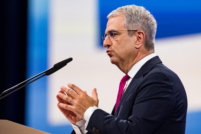 FILE PHOTO: Nestle CEO Laurent Freixe attends the Annual General Meeting of Nestle in Ecublens near Lausanne, Switzerland, April 16, 2025. REUTERS/Pierre Albouy/File Photo