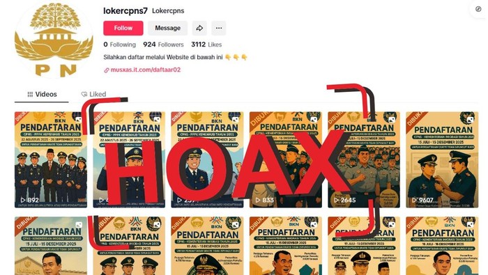 Akun TikTok @lokercpns7 sebar hoax pendaftaran CPNS Imigrasi