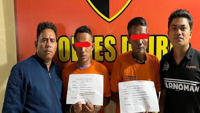 Kedua pelaku saat diamankan petugas kepolisian. (dok. Polres Dairi)