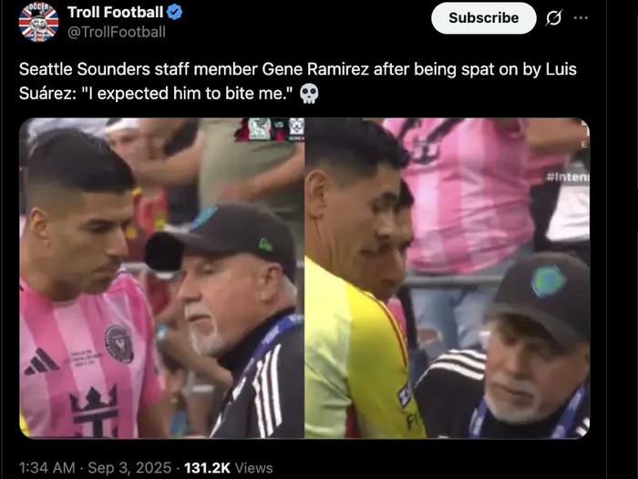 Meme Luis Suarez meludahi kubu lawan