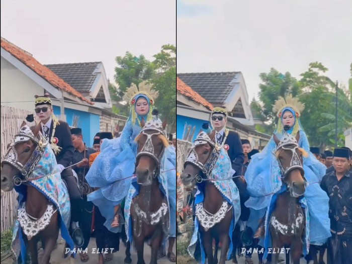 Pengantin wanita dan pria ini diarak menggunakan kuda, langsung viral dan menjadi sorotan warganet di media sosial.