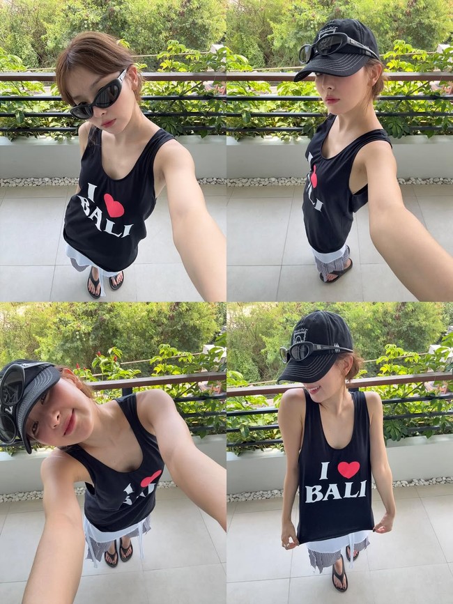 Seulgi Red Velvet memamerkan sederet fotonya usai liburan musim panas ke Pulau Dewata. Personel grup KPop Red Velvet itu langsung menarik perhatian karena tampak memakai kaos singlet hitam bertuliskan “I Love Bali.” Foto: dok. Instagram @hi_sseulgi