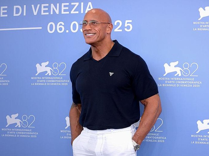 Dwayne Johnson di Venice Film Festival 2025 Aktor dan produser film Amerika Dwayne Johnson di Festival Film Internasional Venesia ke-82 tahun 2025. Sesi Foto The Smashing Machine. Venesia (Italia), 1 September 2025