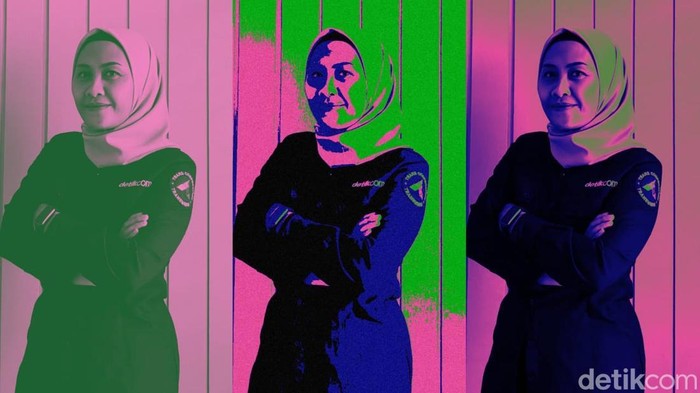 Hasil edit foto jadi Pink Hijau mengikuti tren Brave Pink Hero Green.