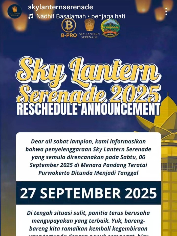 Pengumuman penundaan Festival Lampion di Purwokerto