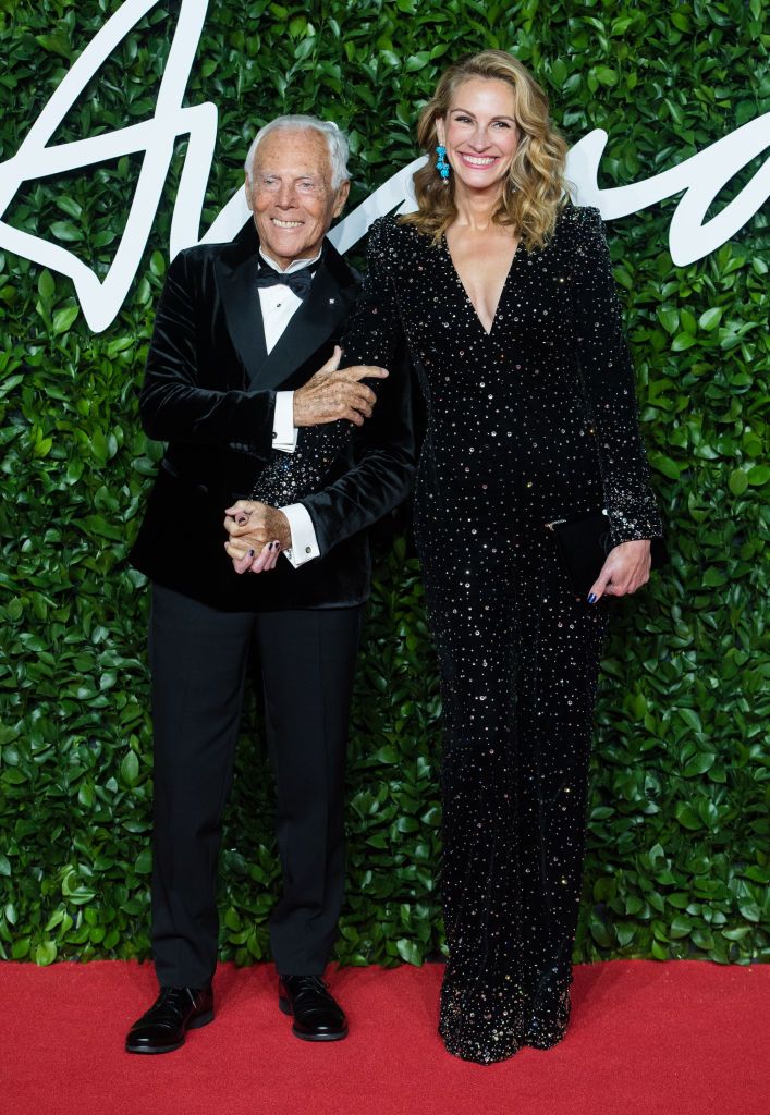 LONDON, ENGLAND - DECEMBER 02: Giorgio Armani and Julia Roberts arrive at The Fashion Awards 2019 held at Royal Albert Hall on December 02, 2019 in London, England. (Photo by Samir Hussein/WireImage)