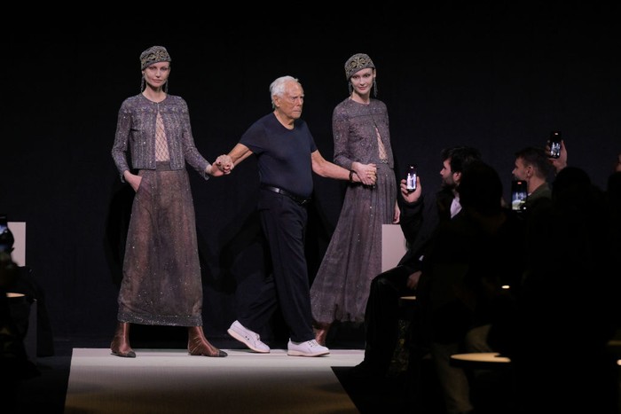 Milan, Italy, March 2, 1983. The designer Giorgio Armani during the preparation of his autumn-winter collection. (Photo by Vittoriano Rastelli/CORBIS/Corbis via Getty Images)