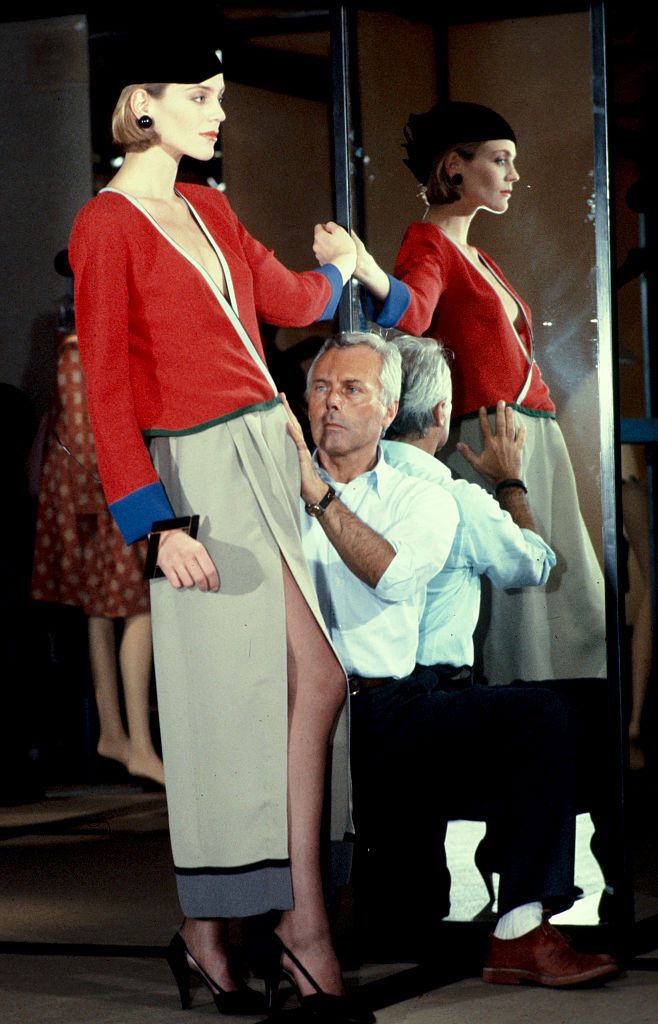 Milan, Italy, March 2, 1983. The designer Giorgio Armani during the preparation of his autumn-winter collection. (Photo by Vittoriano Rastelli/CORBIS/Corbis via Getty Images)