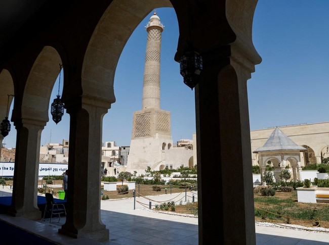 View of the Great Mosque of al-Nuri, which was destroyed by Islamic State militants in 2017, and now has been rebuilt as part of the UNESCO-led project, with support from the government of the United Arab Emirates, in Mosul, Iraq, September 1, 2025. REUTERS/Khalid al-Mousily