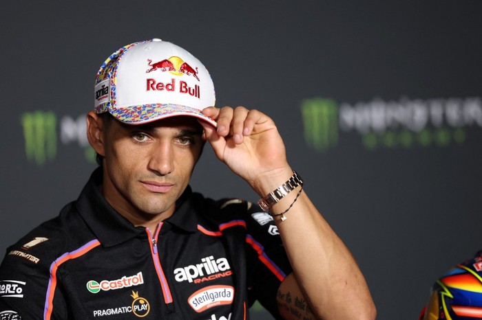 Ducati Spanish rider Jorge Martin gives a press conference on the eve of the Moto Grand Prix of Catalonia at the Circuit de Catalunya on September 4, 2025 in Montmelo on the outskirts of Barcelona. (Photo by Lluis GENE / AFP)